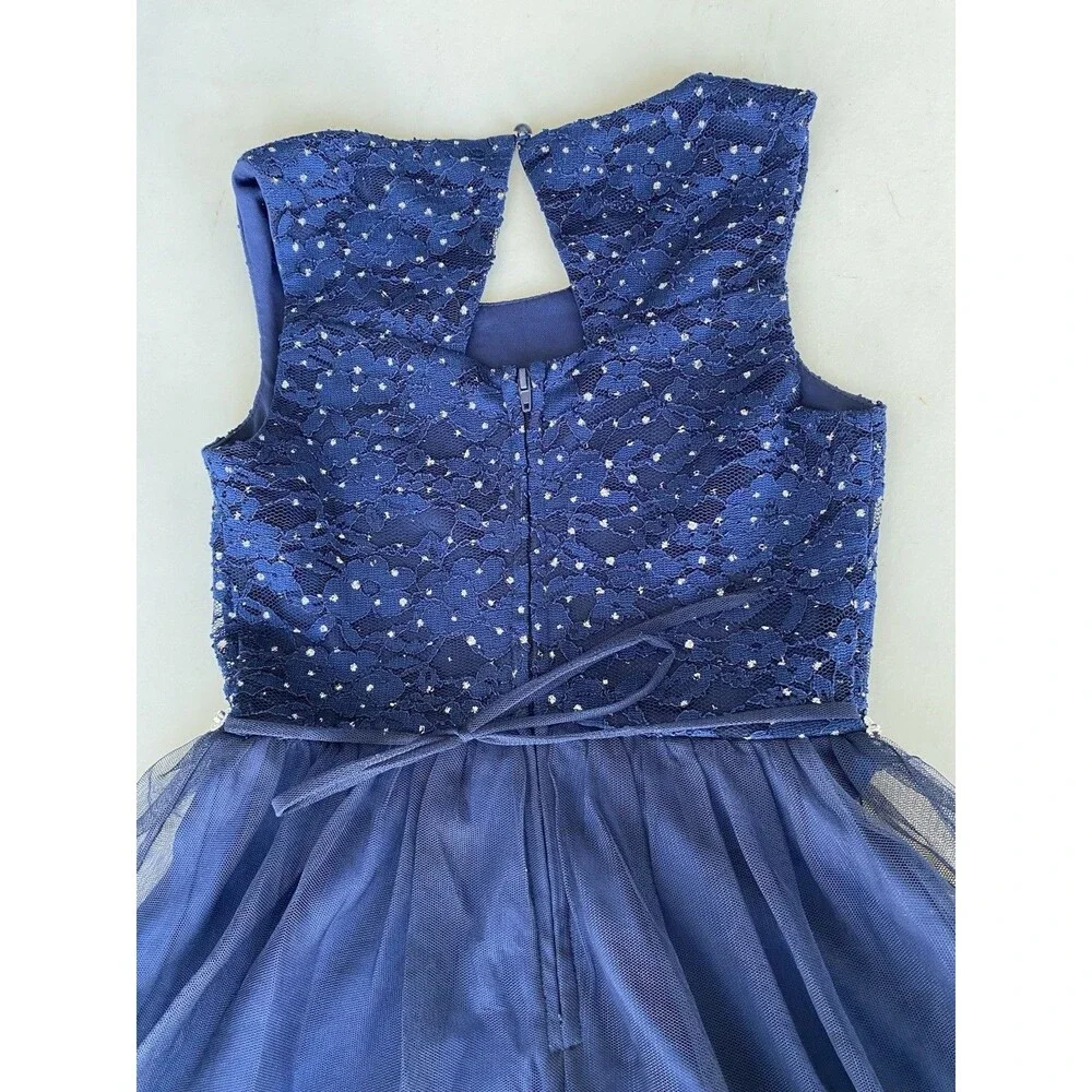 Speechless Kids Girls Size 8 Navy Blue Lace Sparkle Tulle Formal Party Dress